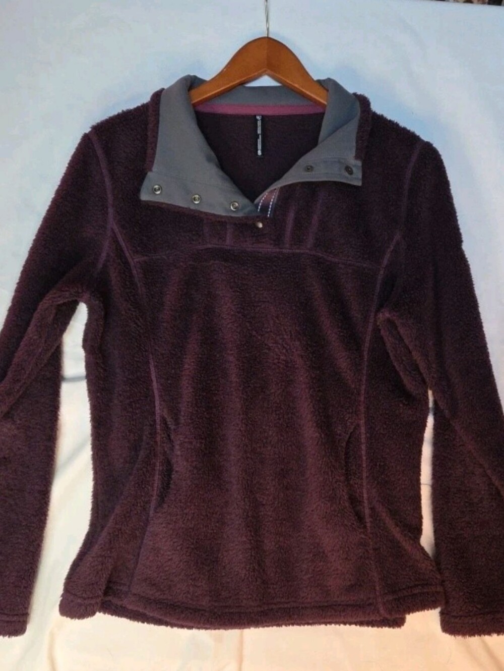 KÜHL Women's Avalon 1/4 Snap Fuzzy Fleece Pullover Plum Purple Grey Accent Sz S